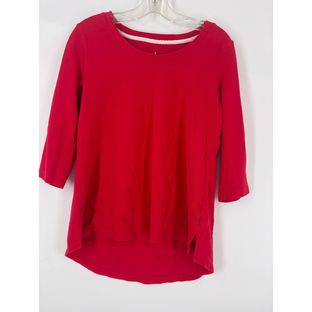 Isaac Mizrahi Live Red 3/4 Sleeve Hi Lo‎ Hem Crew Neck Top Women's Size Medium